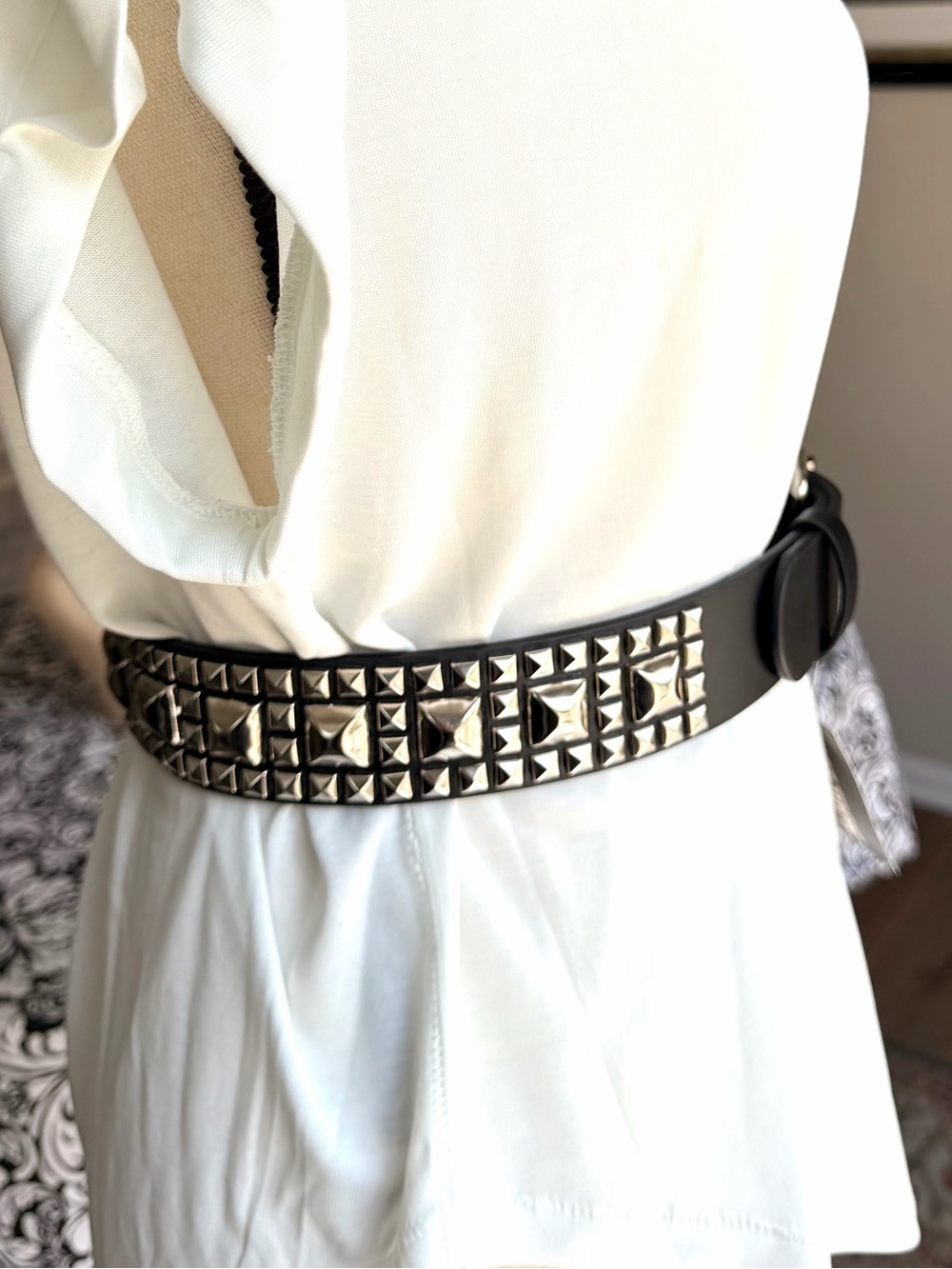 Hot Topic Multi Pyramid Stud Black Belt Silver Tone Studs Size XS NWT Y2K Punk